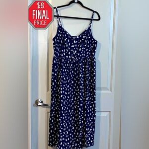 NWT SHEIN Navy Blue Button Midi Dress with White Pattern